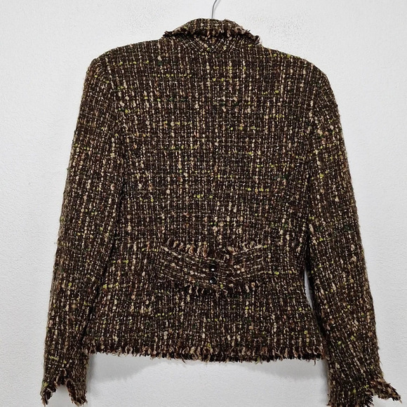 J. Jill Brown Preppy Corpcore Wool Blend Nubby Tweed Fringe Blazer Jacket Size 6 - Picture 7 of 12